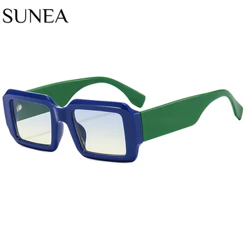 Ретро Правоъгълни Слънчеви Очила Дамски Модни Маркови Дизайнерски Сини и Зелени Нюанси UV400 Мъжки Тенденция Слънчеви Очила са в Контрастен Цвят