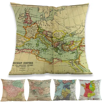 Ретро стил Vintage Древна Историческа Империя Карта на Територията на Римската Галий Калъфка За Възглавници, Украса за Домашно Дивана Калъф За Възглавници