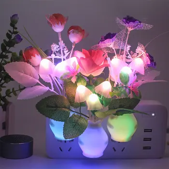 Романтичните Цветя Рози Във Формата На Гъбата Led Лека Нощ Красива Цветна Пластмасова Ваза Led Лампа Сватба, Рожден Ден Украса