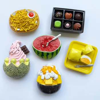 Ръчно рисувани Ягоди, Диня пържени Картофи, Шоколад 3D Магнити За Хладилник Туристически Сувенири, Магнитни Стикери За Хладилник Подарък