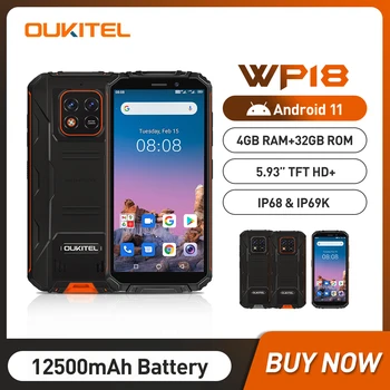 Смартфон OUKITEL WP18 Трайни Мобилен телефон 12500 ма IP68 и IP69K 5,93 