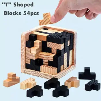 Творчески 3D Дървени Строителни Блокове Куб Пъзел T L Форма Любань Взаимосвързани Забавни Играчки За Деца Логически Образователни Играчки