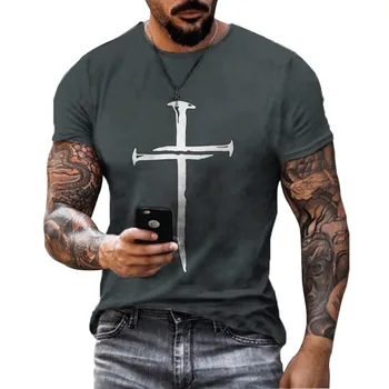 Тениски За мъже, класически Дизайн, Ежедневен Мъжки Тениска с Къси ръкави, Свободни Модни Потници, Тениска с Кръст на Исус Христос, мъжки Дрехи
