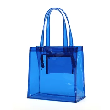Чанта плажа ПВК сини на цвят, с голяма пазарска чанта с цип затваряне, прозрачна, лесно достъпна за изработени по поръчка рекламни чанти