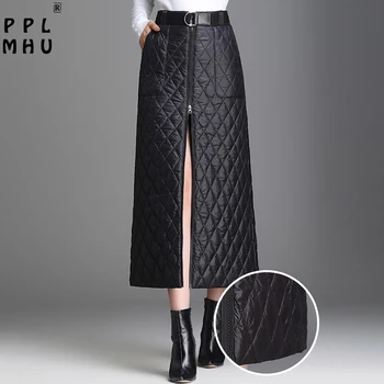 Черна тясна пола с цип с джобове и колан, дамски Ежедневни однотонная пола трапецовидна форма, с висока талия, офис дамски дълга пола