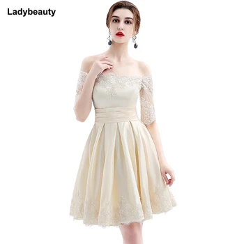 Ladybeauty 2018 нови модни къси дизайнерски вечерни рокли големи размери vestido de феста цвят шампанско за бала