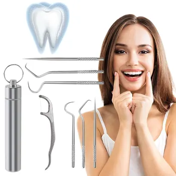 Комплект за Почистване на зъбите Средство За премахване на Зъбен Камък За Зъби Инструмент За Премахване на Зъбен Камък За Зъби С Ринг За Ключове за Многократна употреба Зъбни Отмычки Практичен Инструмент За