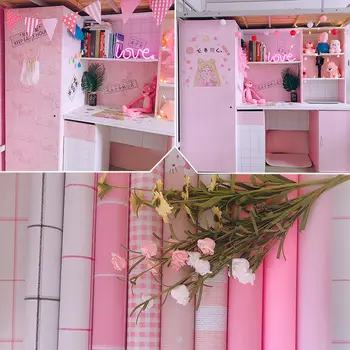 Тапети, самозалепващи спалня момиче водоустойчиви топли розови тапети, стикери за стена общежития декоративни настолни корпусна мебел